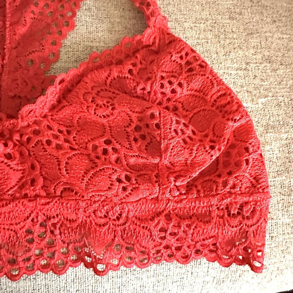 Aerie Racerback Eyelet Lace Bralette XL Red‎ Chilli Endless Lace - Picture 2 of 9